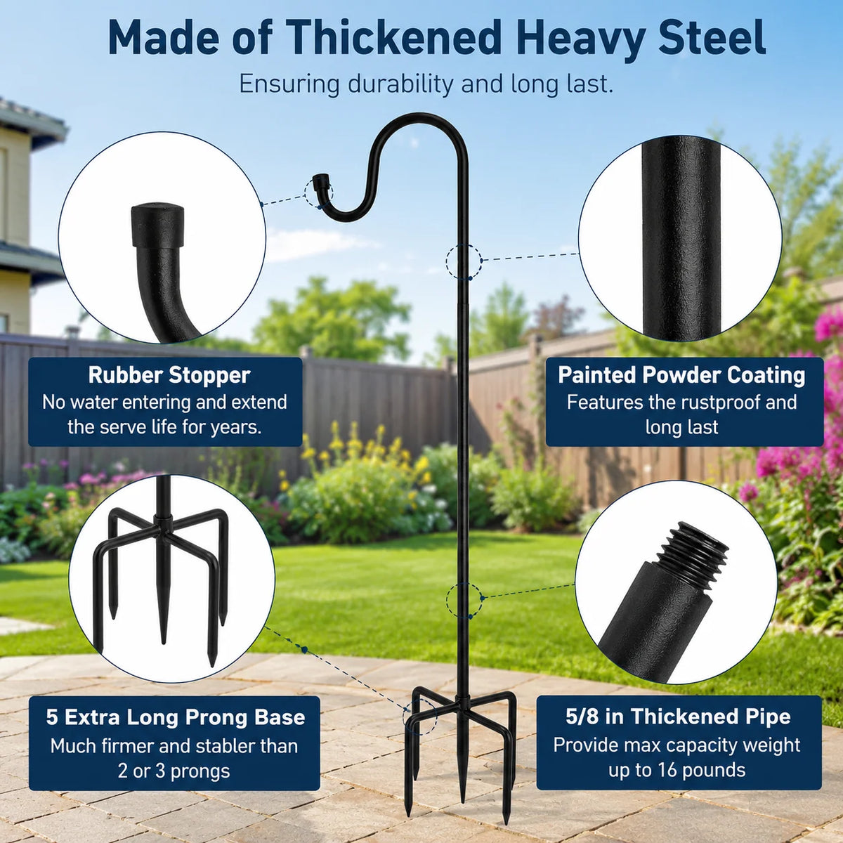 Bird Feeder Pole Adjustable Steel 5-Prong Base