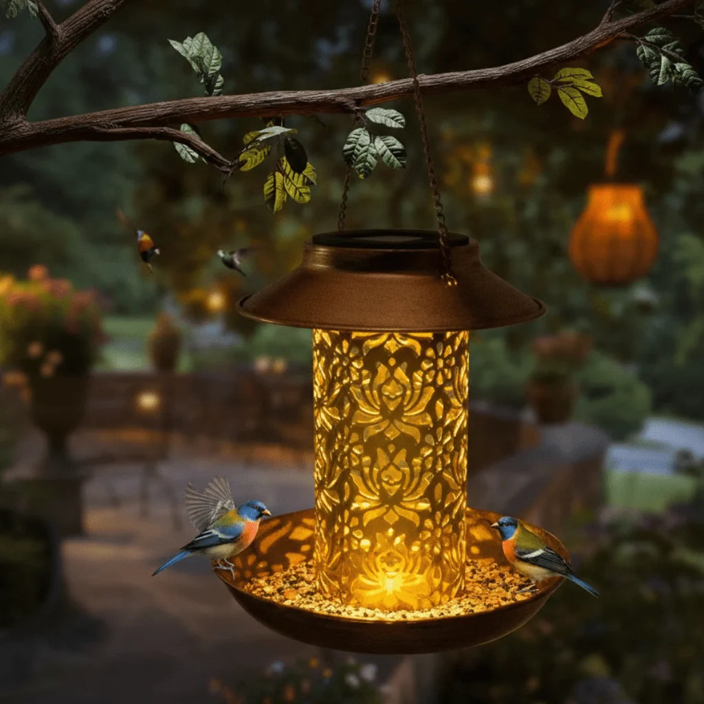 Bird Feeder Solar-Powered LED Lighting
