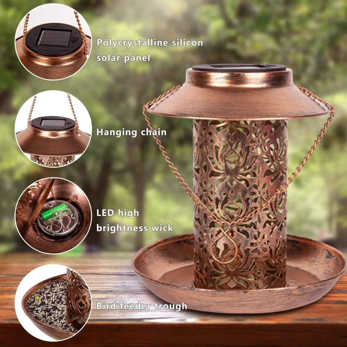 Bird Feeder Solar-Powered LED Lighting