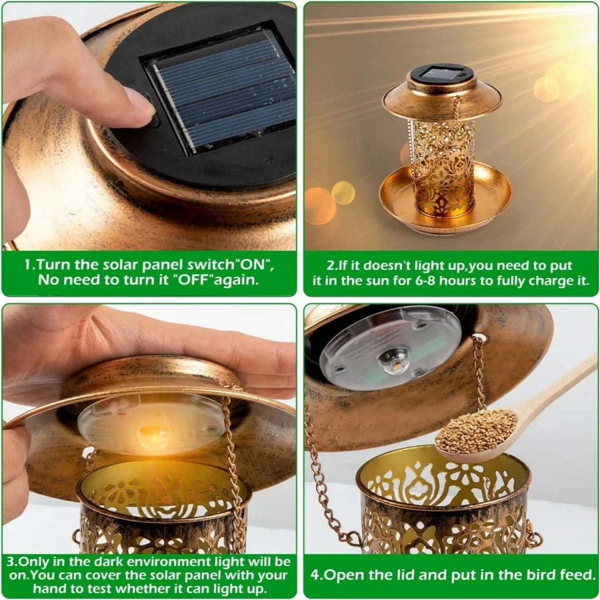 Bird Feeder Solar-Powered LED Lighting