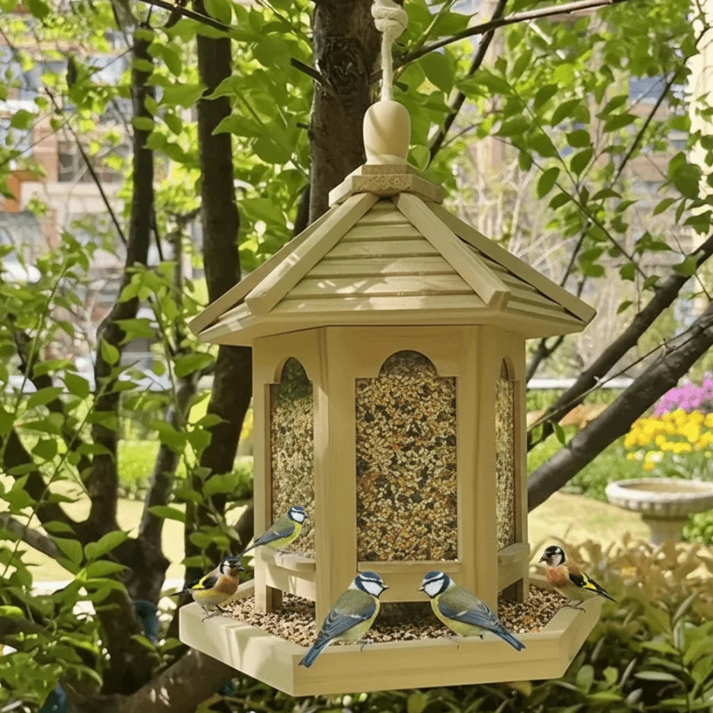 Bird Feeder Wooden Woven Hanging Integrated Water System
