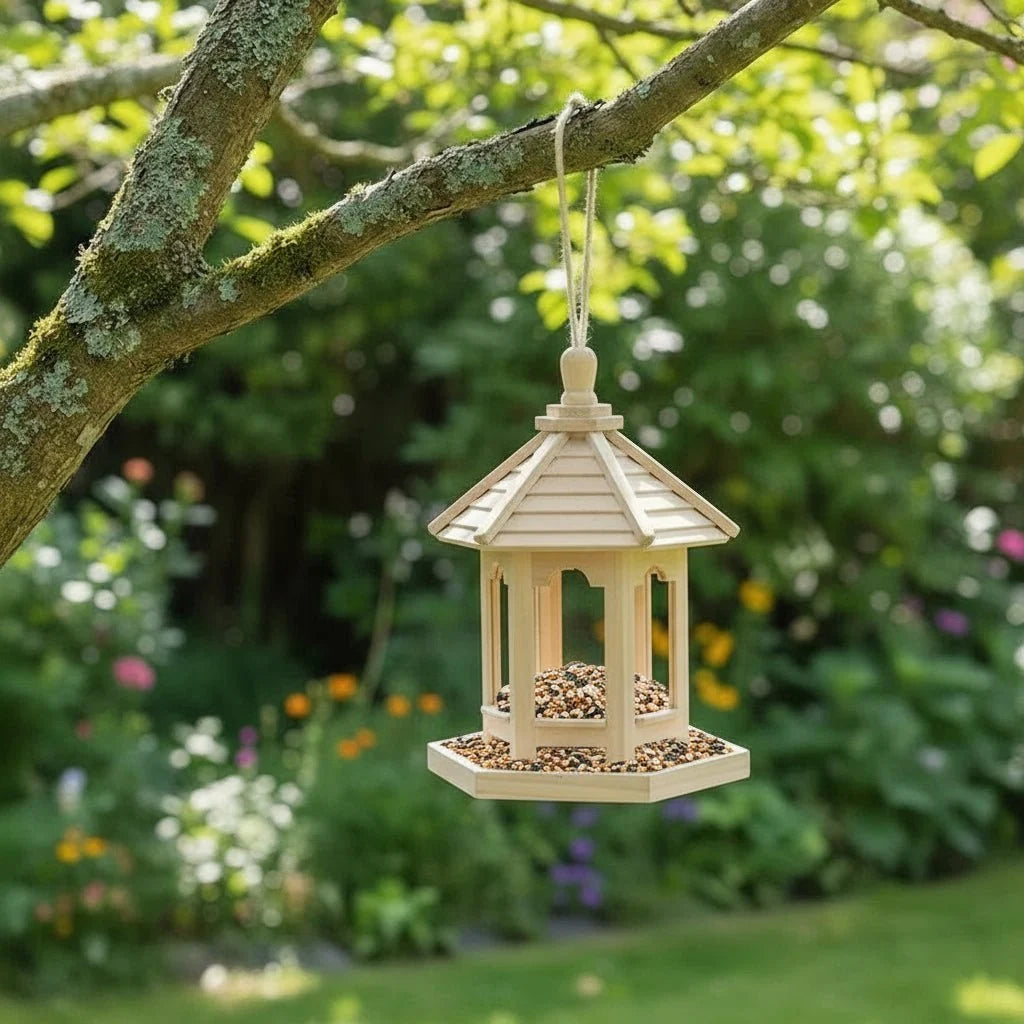Bird Feeder Wooden Woven Hanging Integrated Water System