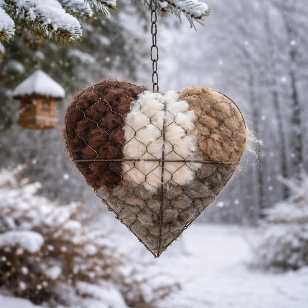 Bird Nesting Holder Alpaca Fiber Heart-Shaped With Hanging Hook