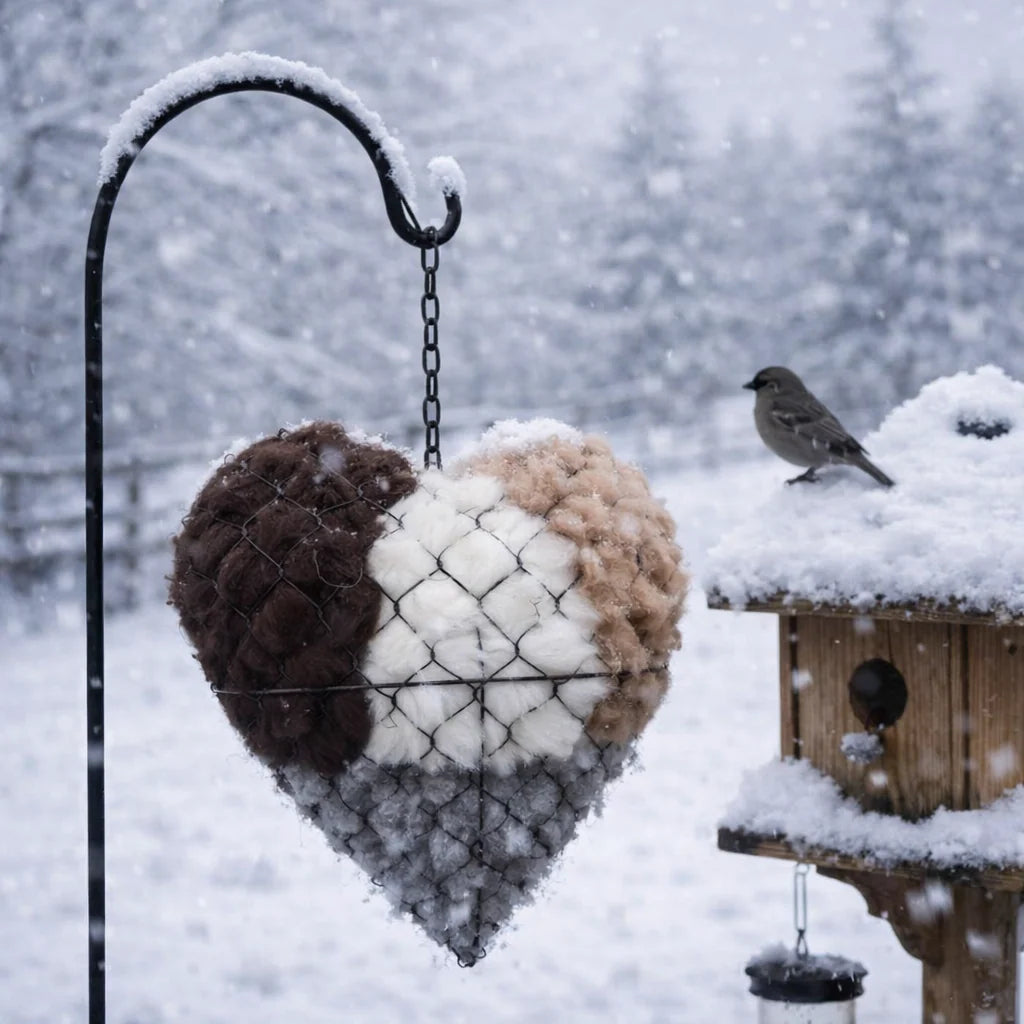 Bird Nesting Holder Alpaca Fiber Heart-Shaped With Hanging Hook