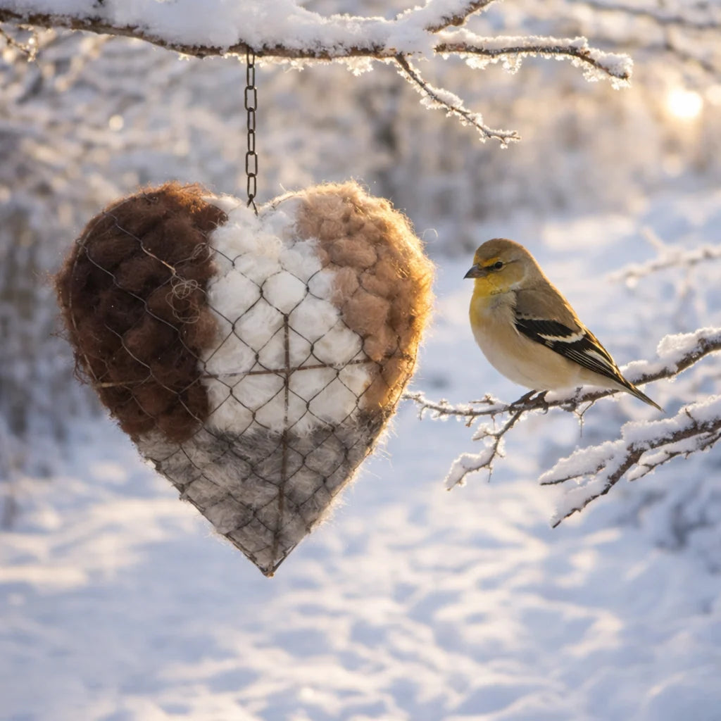 Bird Nesting Holder Alpaca Fiber Heart-Shaped With Hanging Hook