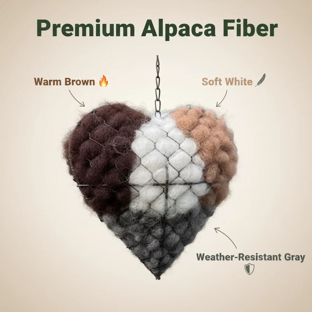 Bird Nesting Holder Alpaca Fiber Heart-Shaped With Hanging Hook