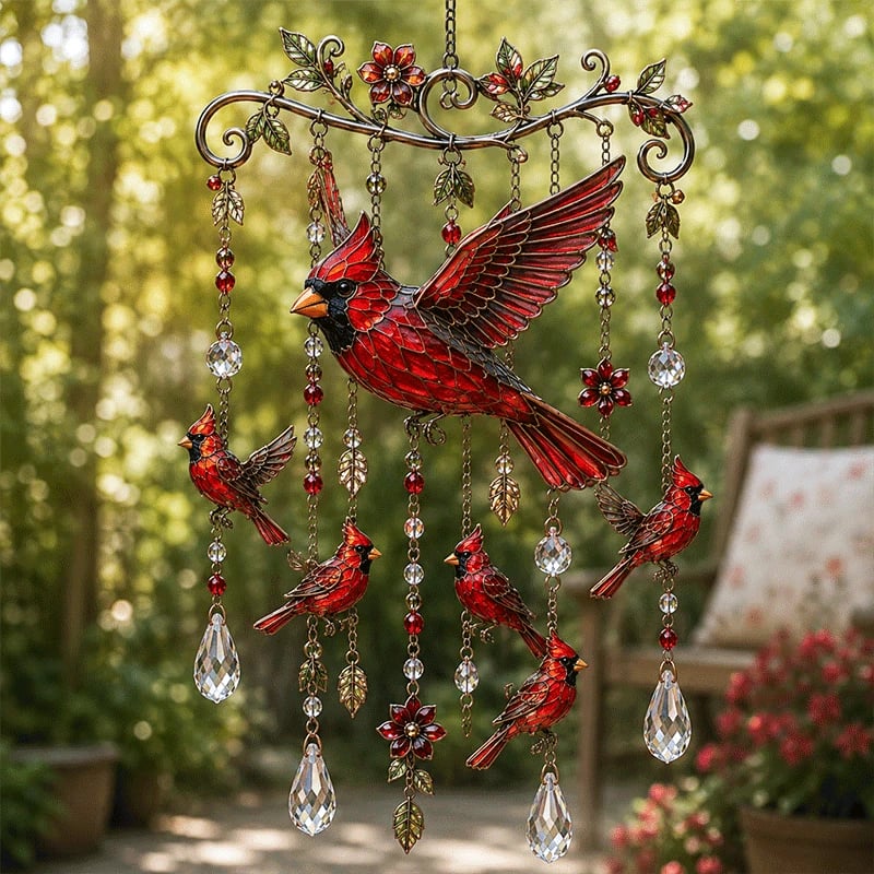 Bird Suncatcher Wind Chime Layered Strands Clear Drops