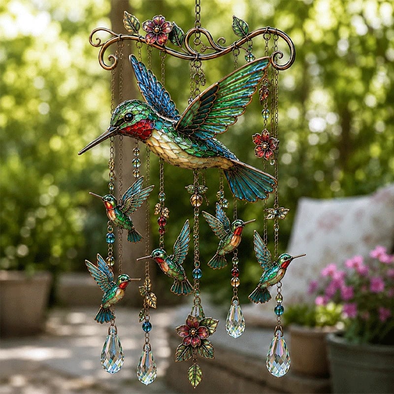 Bird Suncatcher Wind Chime Layered Strands Clear Drops