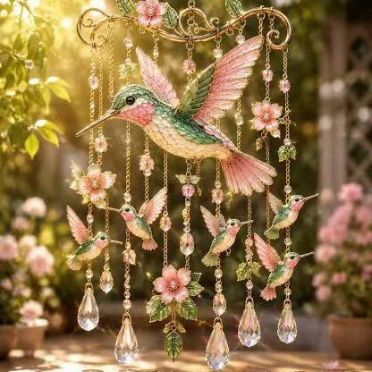 Bird Suncatcher Wind Chime Layered Strands Clear Drops