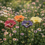 Bird Water Feeder Stakes Glazed Ceramic Flower Cups Set of 4, 8, or 12