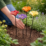 Bird Water Feeder Stakes Glazed Ceramic Flower Cups Set of 4, 8, or 12