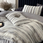 Blanket And Pillow Set Striped Faux Fur Hypoallergenic Filling