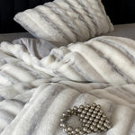 Blanket And Pillow Set Striped Faux Fur Hypoallergenic Filling