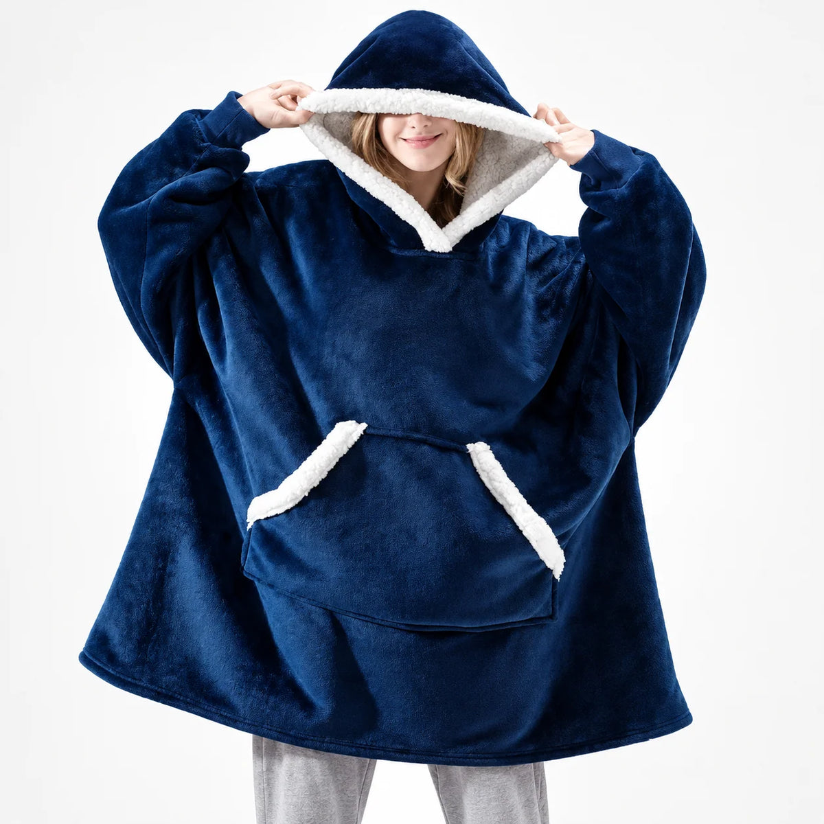 Blanket Hoodie Sherpa-Lined Oversized Plaid Pullover
