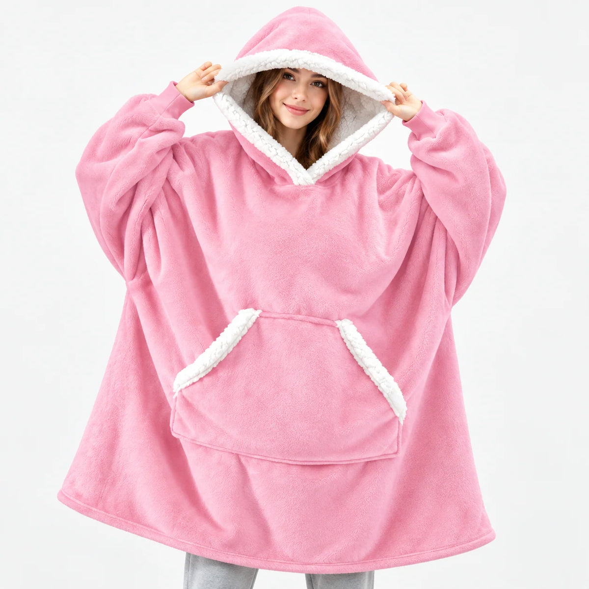Blanket Hoodie Sherpa-Lined Oversized Plaid Pullover
