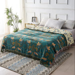 Blanket Reversible Cotton Bird Motif 4-Layer Jacquard Weave