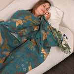 Blanket Reversible Cotton Bird Motif 4-Layer Jacquard Weave
