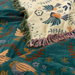 Blanket Reversible Cotton Bird Motif 4-Layer Jacquard Weave