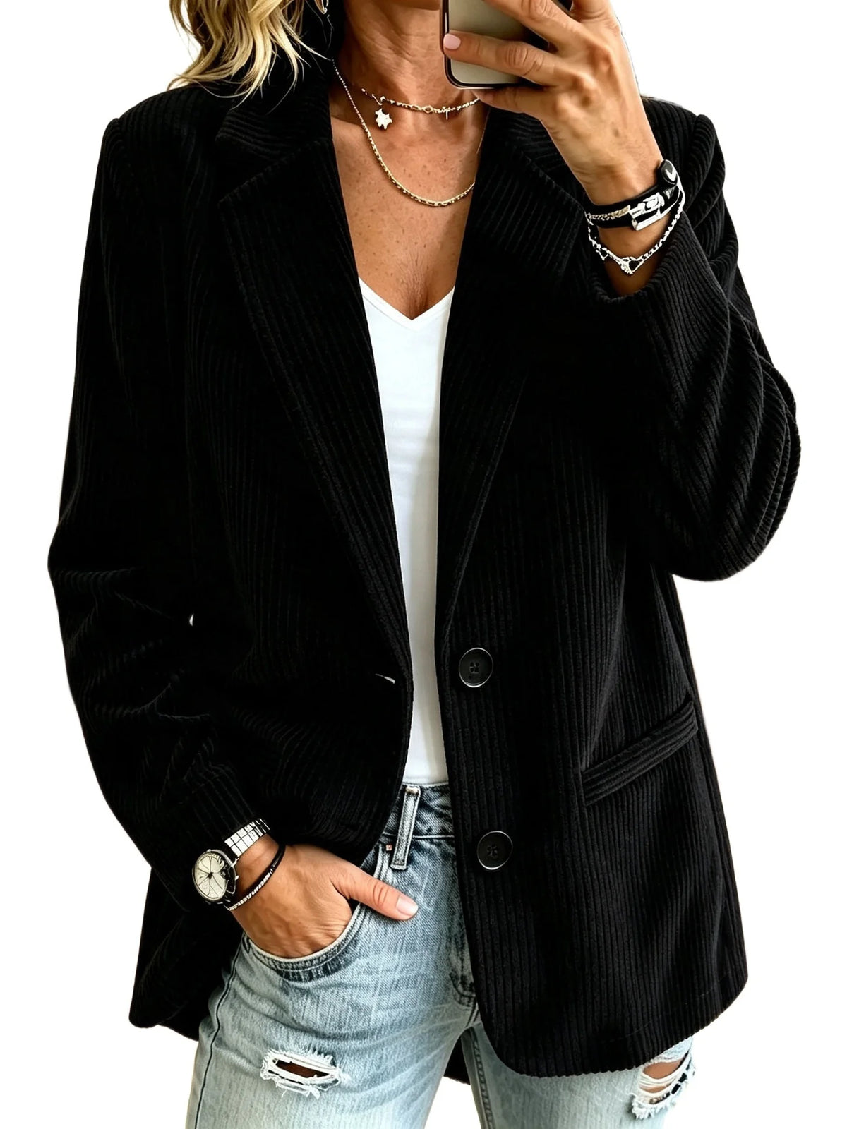 Blazer Corduroy Pinstripe Look Oversized Fit Pockets