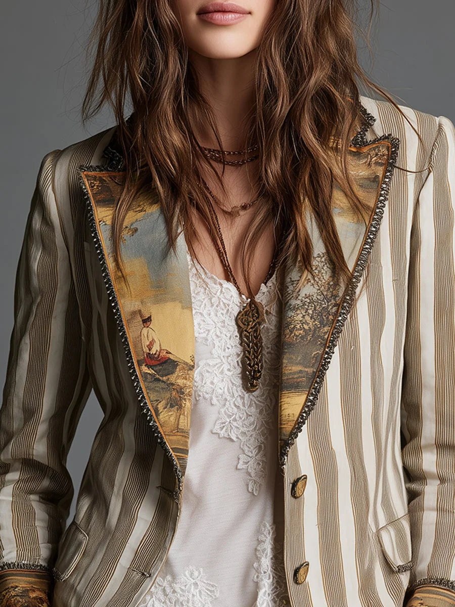 Blazer Decorated Lapels & Cuffs Two-Button Front