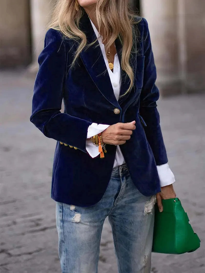 Blazer Velvet Tailored Fit Gold Buttons Lined Inside