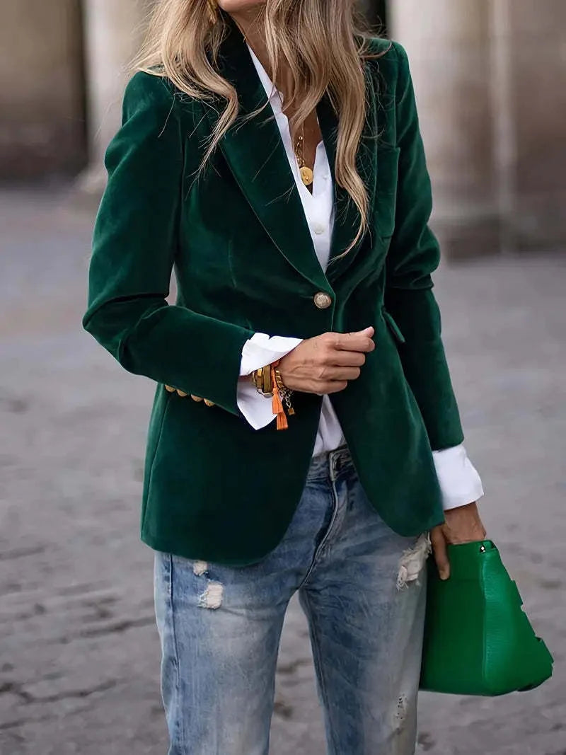 Blazer Velvet Tailored Fit Gold Buttons Lined Inside