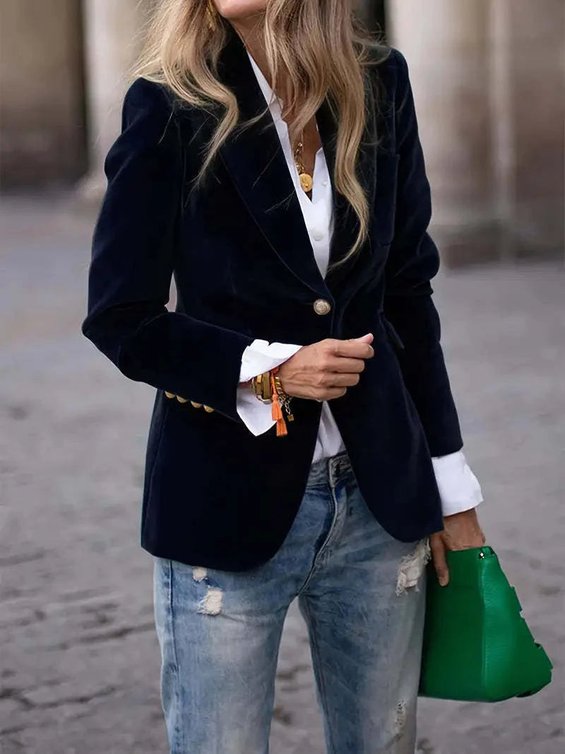Blazer Velvet Tailored Fit Gold Buttons Lined Inside