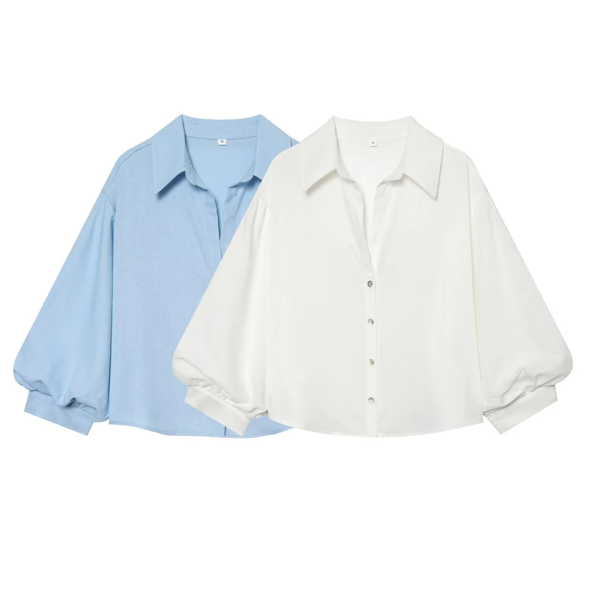 Blouse Oversized Fit Balloon Sleeves Button-Front