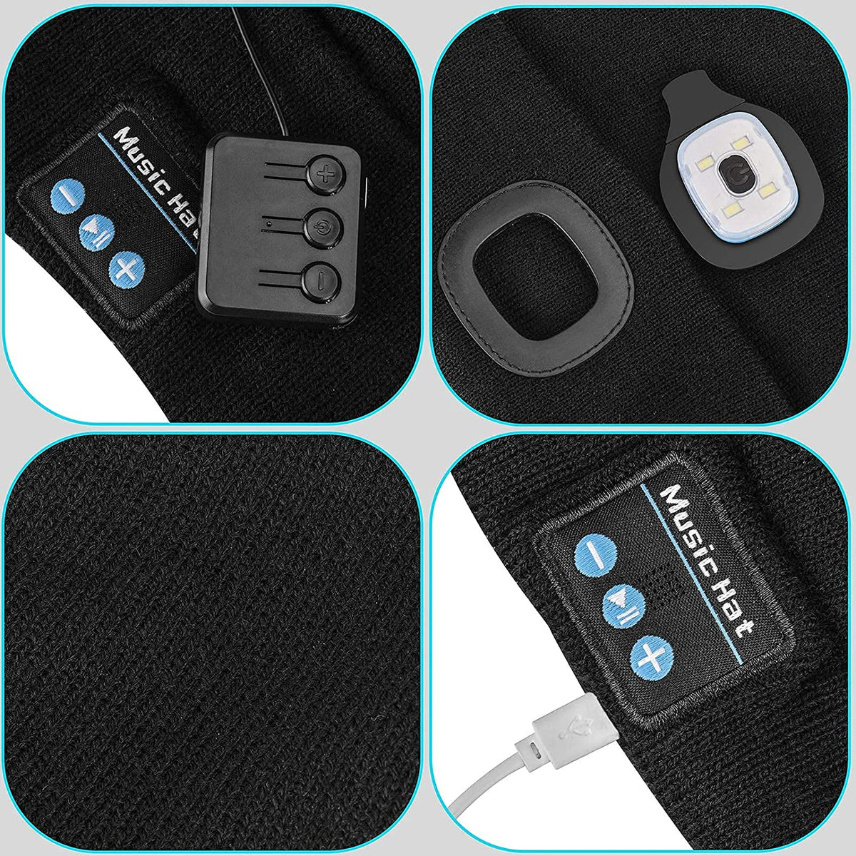Bluetooth Beanie Built-In Headphones & Detachable LED