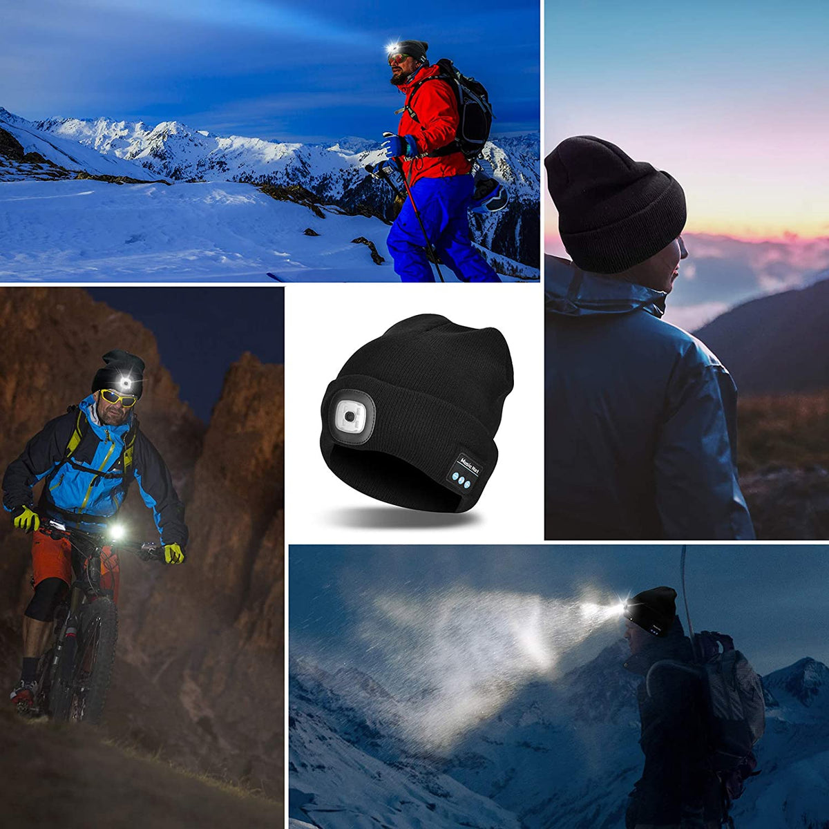 Bluetooth Beanie Built-In Headphones & Detachable LED