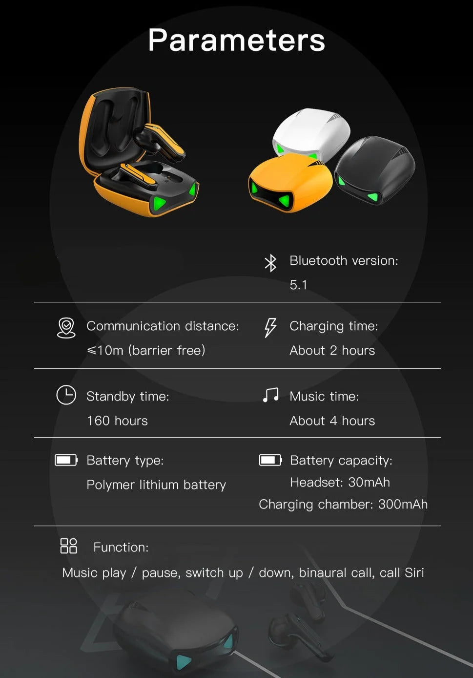 Bluetooth Earbuds True Wireless Built-In Microphone Charging Case