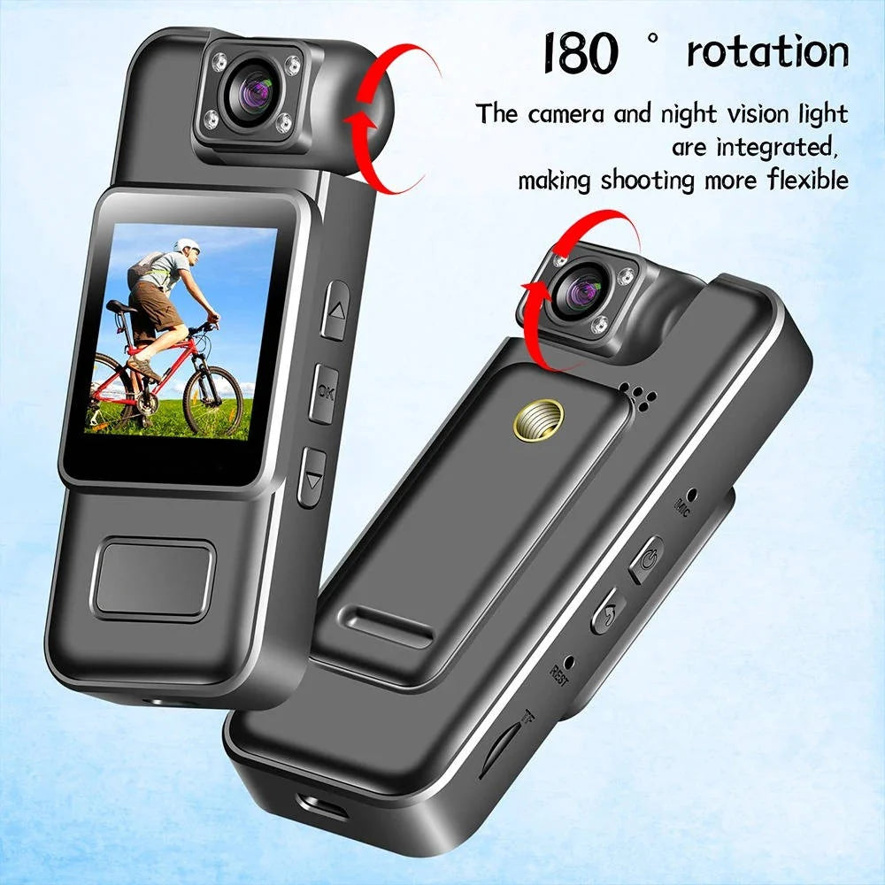 Body Camera 4K 180° Rotating Lens Infrared Night Vision