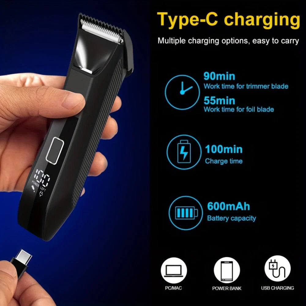 Body Hair Trimmer USB Rechargeable Cordless Travel-Friendly