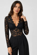 Bodysuit Floral Lace Sheer Sleeves Molded Cups