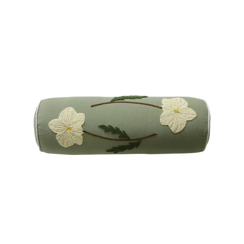 Bolster Pillow Neck & Lumbar Embroidered Floral Removable Cover