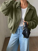 Bomber Jacket Cropped Relaxed Fit Zip & Snap Closure Pockets