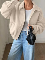 Bomber Jacket Cropped Relaxed Fit Zip & Snap Closure Pockets