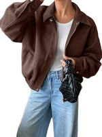 Bomber Jacket Cropped Relaxed Fit Zip & Snap Closure Pockets