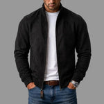 Bomber Jacket Faux Suede Stand-Up Collar Full Zip