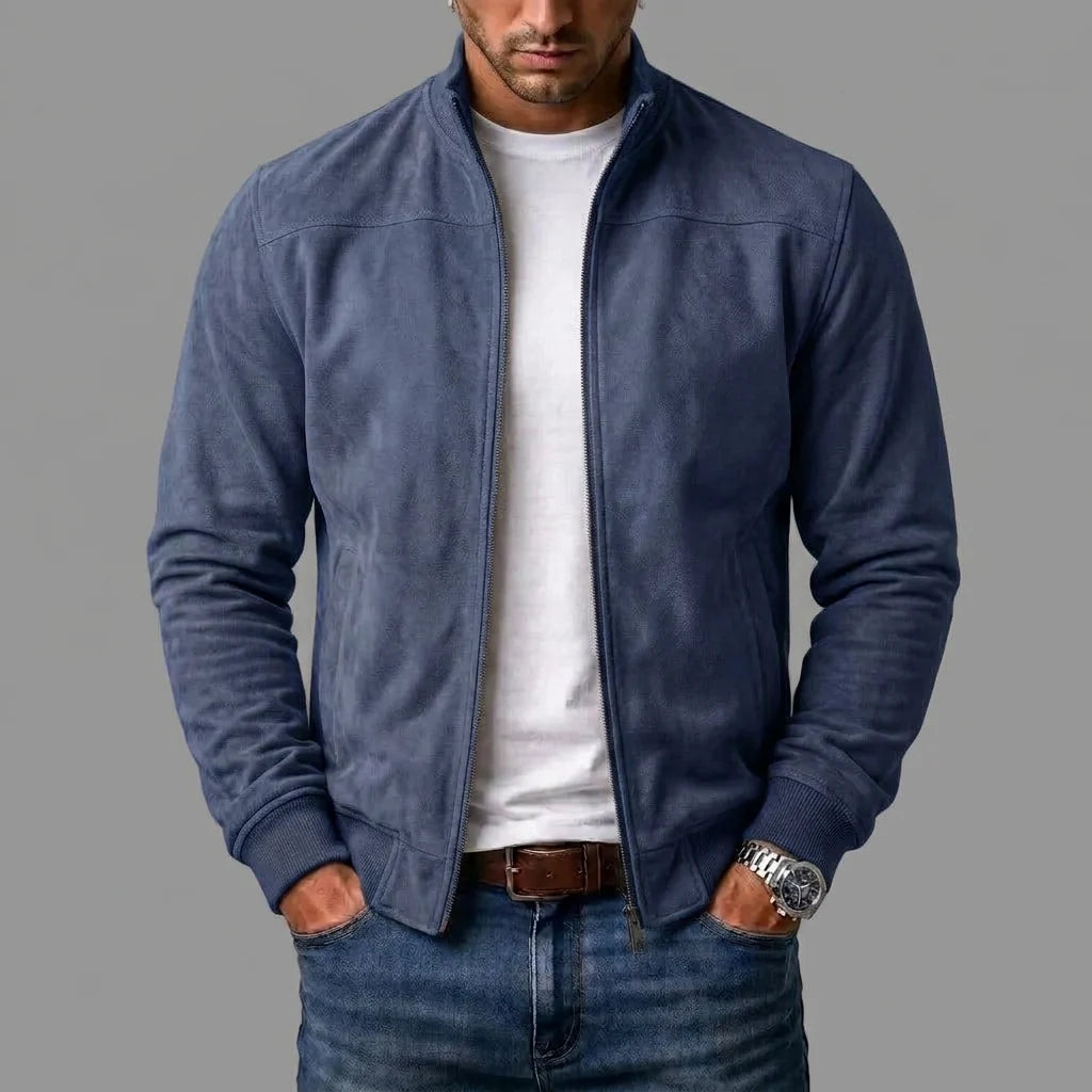 Bomber Jacket Faux Suede Stand-Up Collar Full Zip
