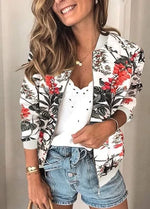 Bomber Jacket Lightweight Polyester Floral Print Relaxed Fit