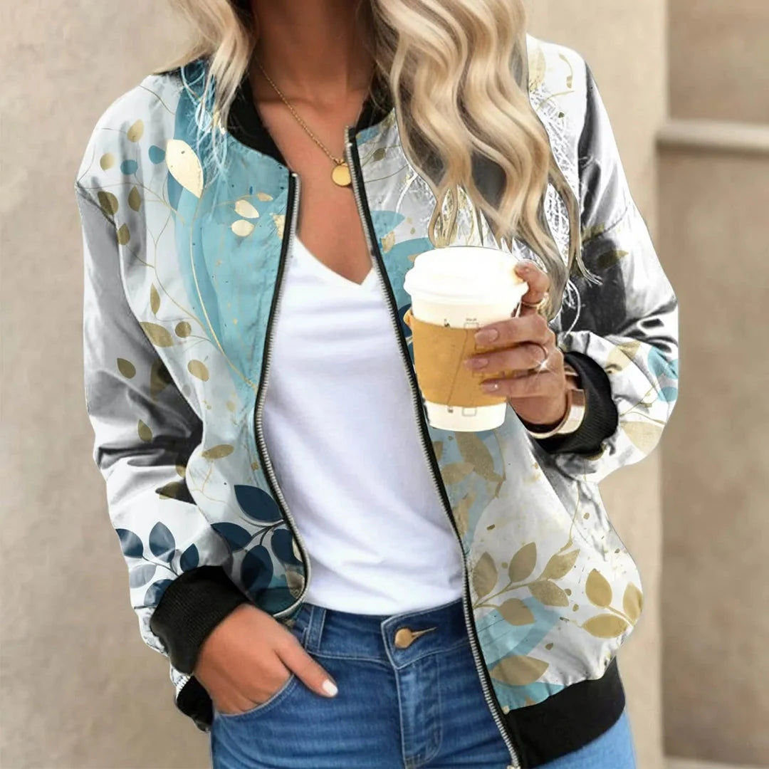 Bomber Jacket Lightweight Polyester Floral Print Relaxed Fit