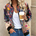 Bomber Jacket Lightweight Polyester Floral Print Relaxed Fit