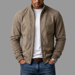 Bomber Jacket Suede-Like Texture Ribbed Cuffs & Hem