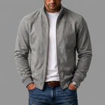 Bomber Jacket Suede-Like Texture Ribbed Cuffs & Hem
