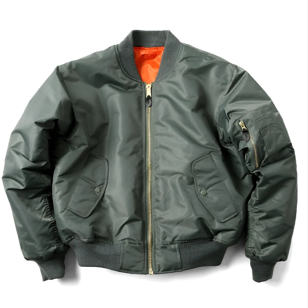 Bomber Jacket Wind-Resistant Padded Ribbed Trim