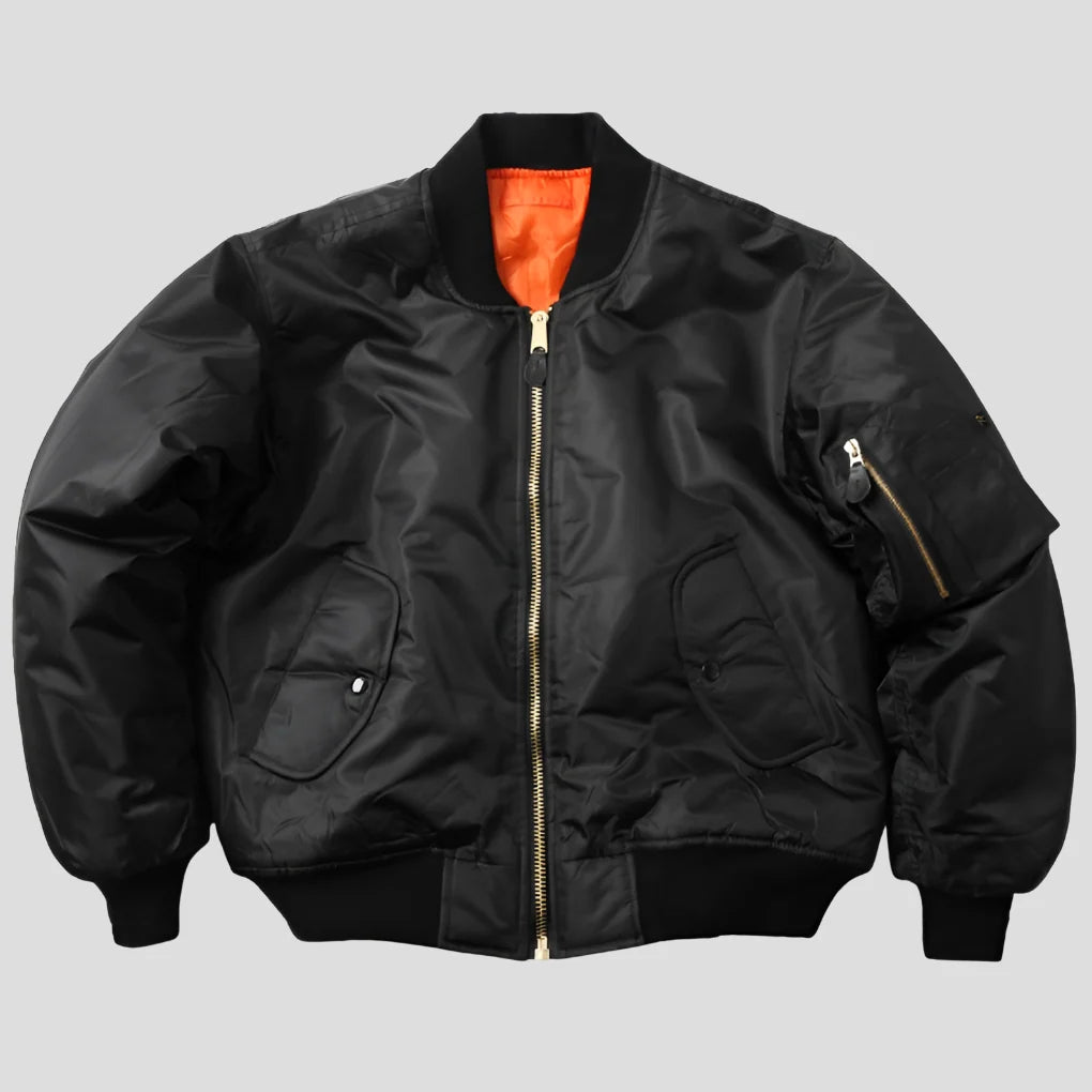 Bomber Jacket Wind-Resistant Padded Ribbed Trim
