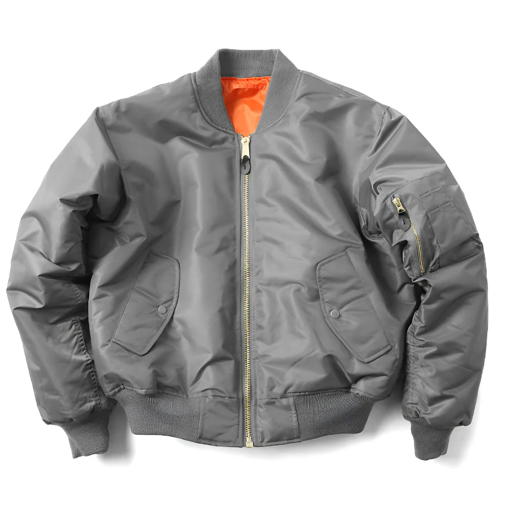 Bomber Jacket Wind-Resistant Padded Ribbed Trim