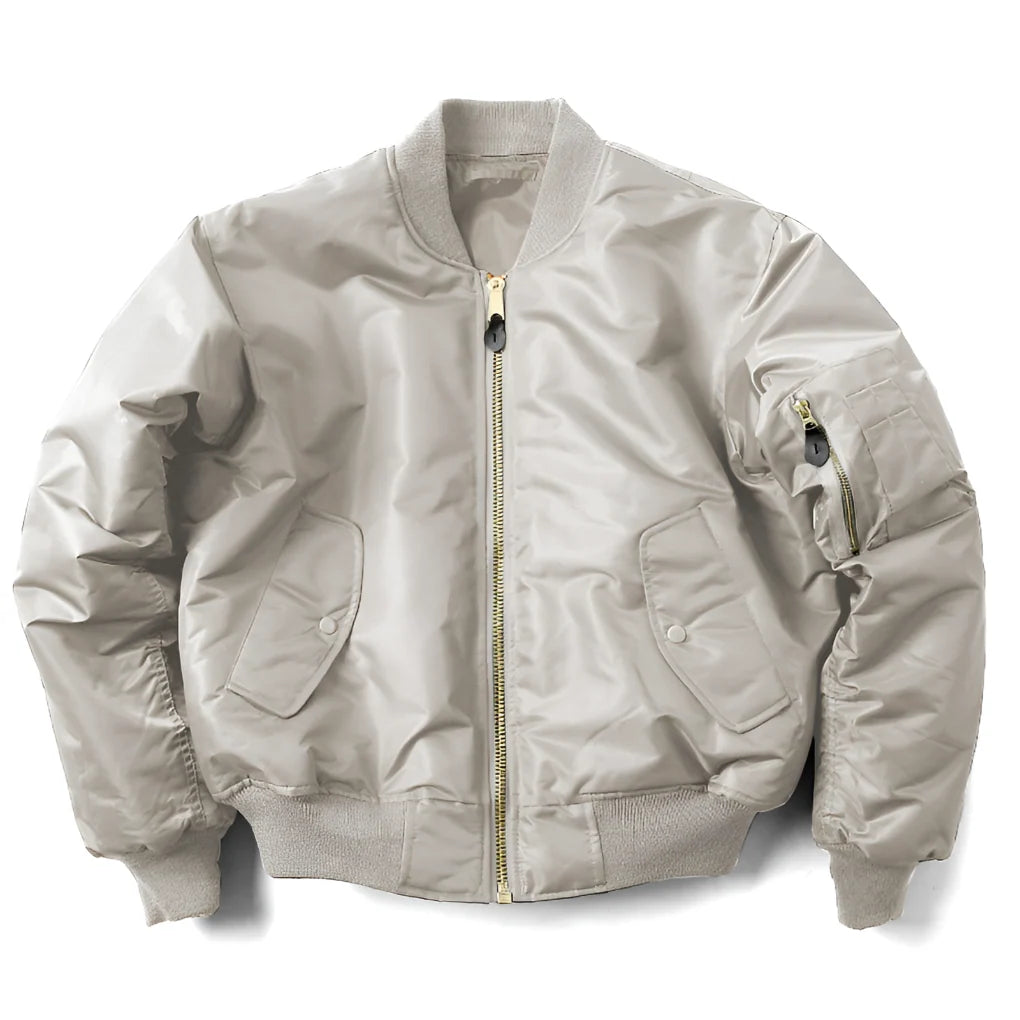 Bomber Jacket Wind-Resistant Padded Ribbed Trim