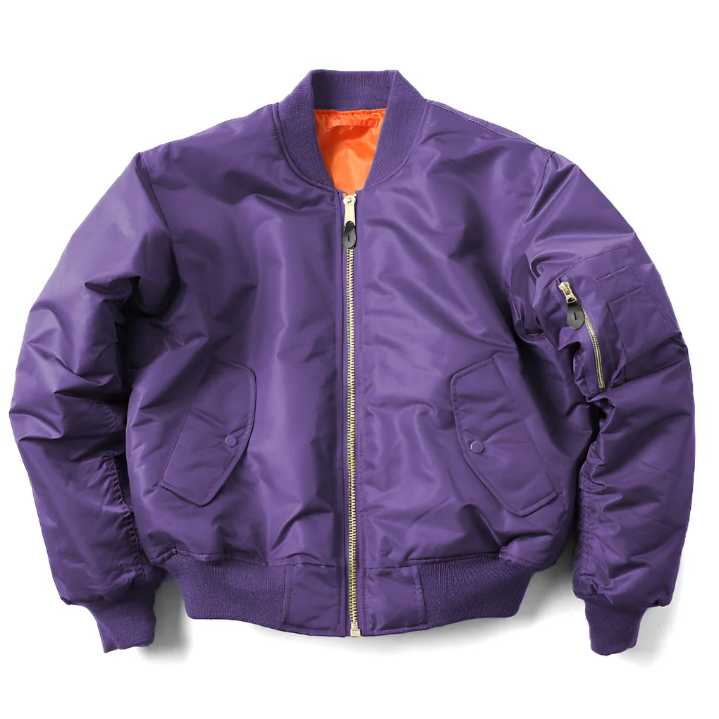 Bomber Jacket Wind-Resistant Padded Ribbed Trim